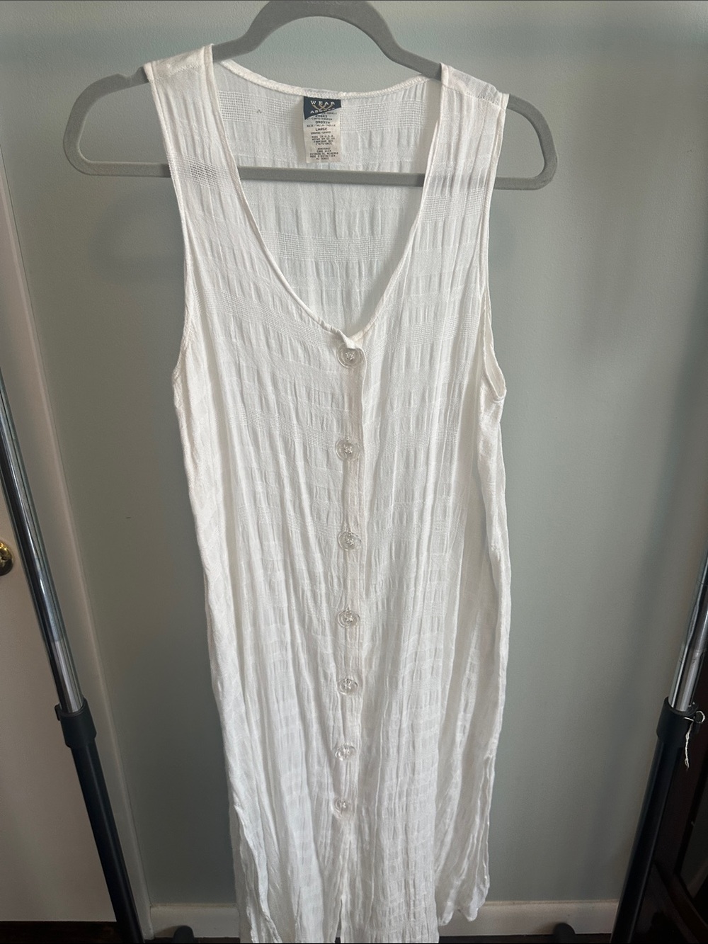 White Button-Front Sleeveless Beach Cover-up